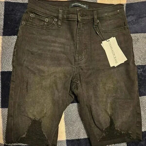 NWT Calvin Klein Womens Black Distressed  Bermuda Denim Shorts Size 24